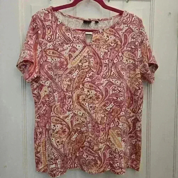 Accent Tops - Rafaella Women's Pink Shirt With Gold Accent,XL